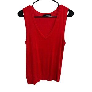 Willi Smith Red V-Neck Sleeveless Ribbed Knit Sweater Vest Womens Top Preppy